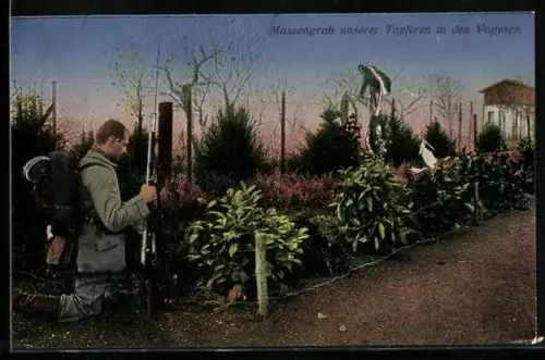 AK Massengrab unserer Tapferen in den Vogesen, Betender Soldat