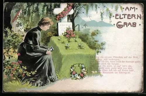 AK Frau trauert am Elterngrab