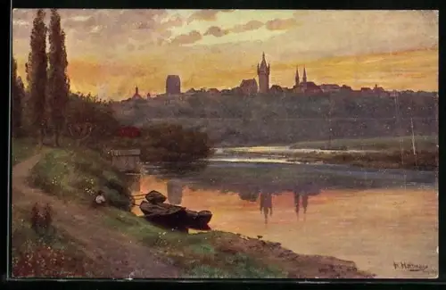 Künstler-AK Bad Wimpfen, Panorama mit Umgebung und Neckar