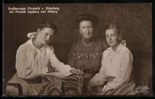 AK Grossherzogin Elisabeth von Oldenburg mit Prinzess Ingeborg und Altburg