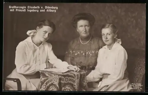 AK Grossherzogin Elisabeth von Oldenburg mit Prinzess Ingeborg und Altburg