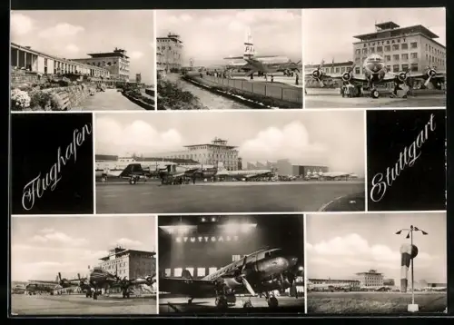 AK Stuttgart, Flughafen, versch. Ortsansichten mit Jumbo-Jets und dem Flughafengebäude