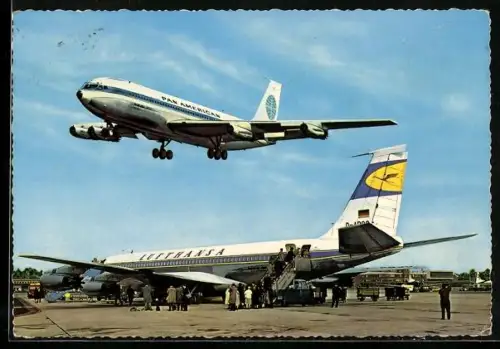 AK Düsseldorf, Flughafen, Boing der Lufthansa auf der Startbahn