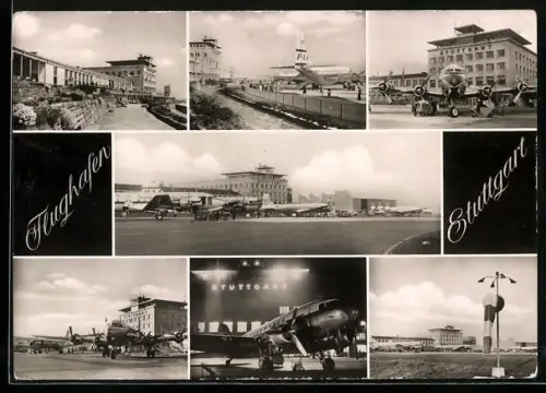 AK Stuttgart, Flughafen, versch. Ortsansichten mit Jumbo-Jets und dem Flughafengebäude
