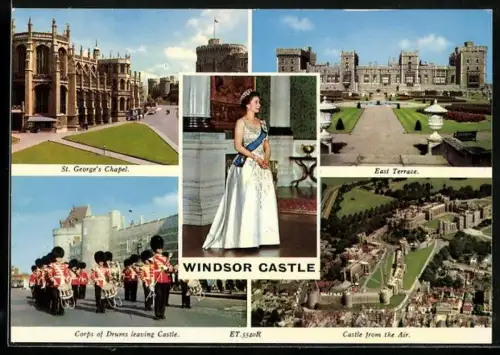 AK Windsor, Windsor Castle from the Air, St. George`s Chapel, East Terrace, Queen Elizabeth II.