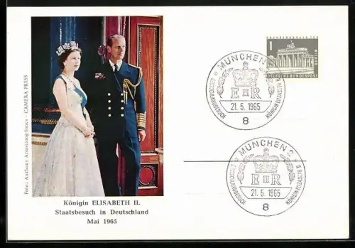 AK Königin Elisabeth II., Staatsbesuch in Deutschland, Mai 1965, Portrait an der Seite ihres Gatten