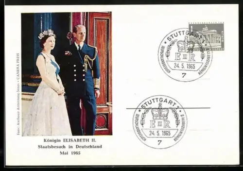 AK Königin Elisabeth II. und Gatte, Staatsbesuch Deutschland 1965 mit Sonderstempel
