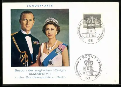 AK Deutschland, Staatsbesuch 1965, Porträts Königin Elizabeth II. von England mit Gemahl in Uniform