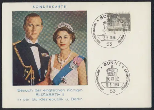 AK Deutschland, Staatsbesuch 1965, Porträts Königin Elizabeth II. von England mit Gemahl in Uniform