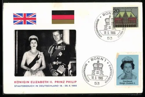 AK Königin Elizabeth II. und Prinz Philip von England in Deutschland 1965