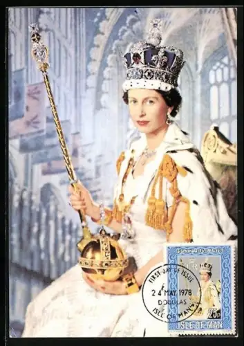 AK Königin Elisabeth II. mit den königlichen Insignien