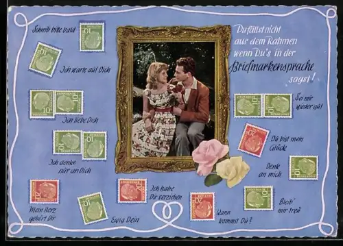 AK Briefmarkensprache Du fällst nicht aus dem Rahmen...