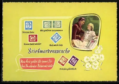 AK Erklärung der Briefmarkensprache, Glückliches Liebespaar