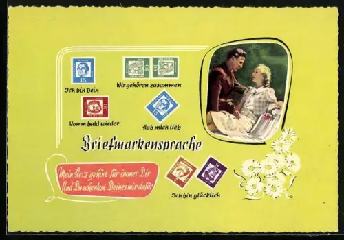AK Erklärung der Briefmarkensprache, Glückliches Paar