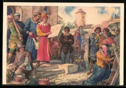 Künstler-AK Leipzig, Leipziger Messe anno 1160, Leipzig erhält Marktrecht