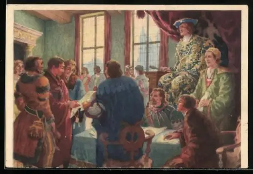 Künstler-AK Leipzig, Leipziger Messe anno 1497, Messeprivileg Maximilians I.