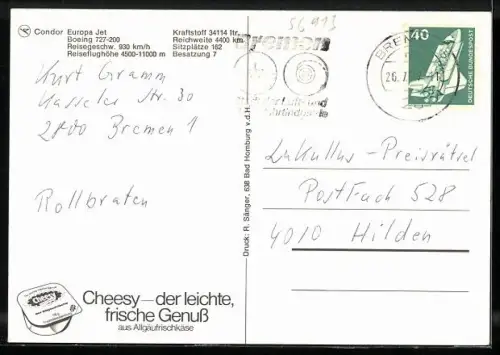 AK Condor Europa Jet Boeing 727-200 im Flug, Flugzeug