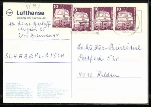 AK Lufthansa-Flugzeug Boeing 727 Europa Jet in der Luft