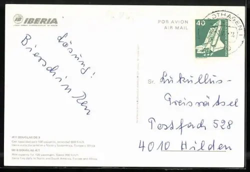 AK Flugzeug DC-9 Douglas Jet von Iberia im Flug