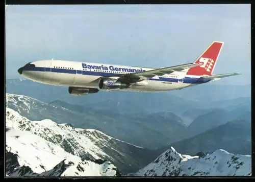 AK Flugzeug Airbus A 300 B4 der Bavaria Germanair über den Bergen