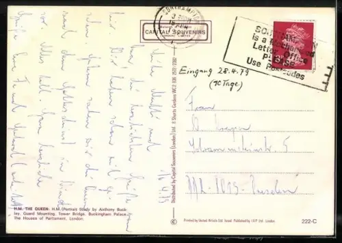 AK London, Königin Elizabeth II. von England, Big Ben, Tower Bridge, Schloss, Leibgarde