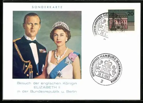 AK Deutschland, Staatsbesuch 1965, Porträts Königin Elizabeth II. von England mit Gemahl in Uniform