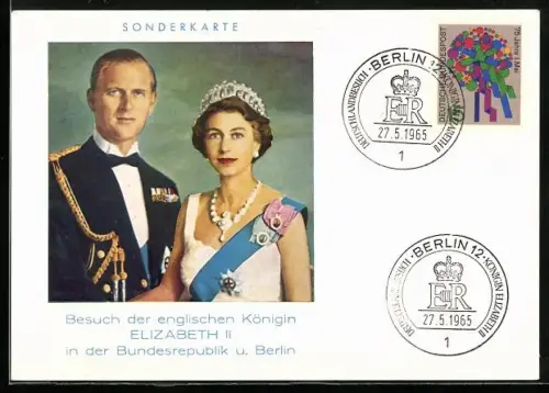 AK Deutschland, Staatsbesuch 1965, Porträts Königin Elizabeth II. von England mit Gemahl in Uniform