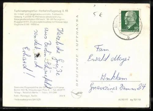 AK Turbinenpropeller-Verkehrsflugzeug IL 18 der Interflug