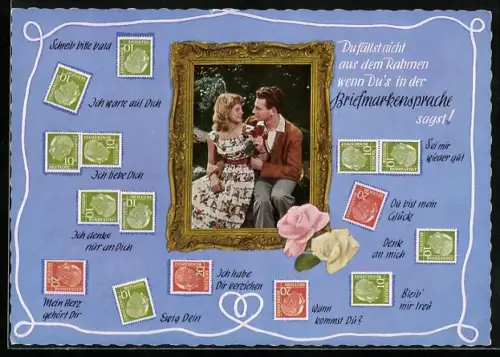 AK Briefmarkensprache Du fällst nicht aus dem Rahmen...