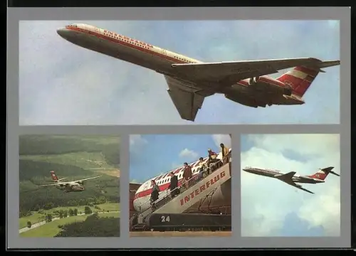 AK Flugzeug der Interflug am Himmel und am Boden