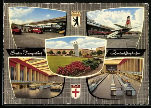 AK Berlin-Tempelhof, Zentralflughafen, Flugzeuge bei der Abfertigung
