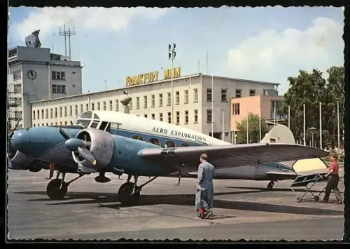AK Frankfurt / Main, Flugzeug Aero Exploration vor dem Flughafen-Tower