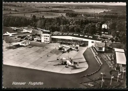 AK Hannover, Flughafen von oben, Flugzeuge am Boden