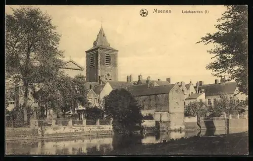 AK Menin, Cote de la Lys, Partie an der Lys neben der Kirche