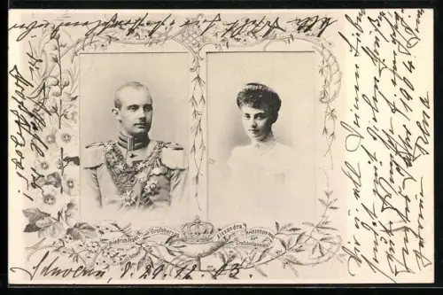 AK Friedrich Franz IV. von Mecklenburg mit Gattin im Portrait