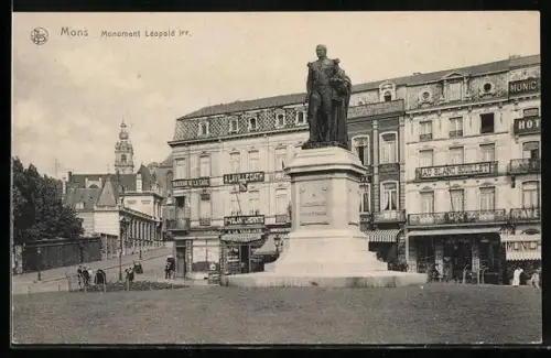 AK Mons, statue de Léopol Ier, Hotel