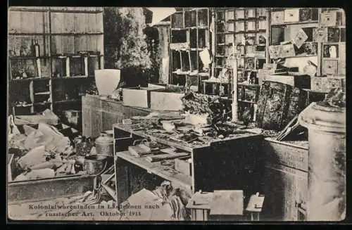 AK Lasdehnen, Kolonialwarenladen nach russischer Art 1914