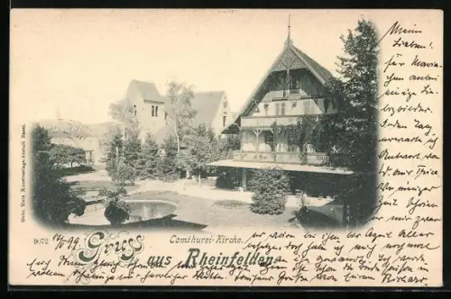 AK Rheinfelden, Comturei-Kirche mit Haus und Teich