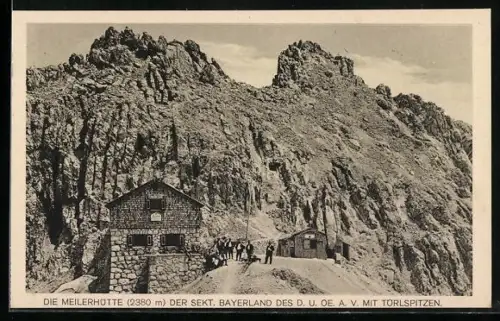 AK Meilerhütte, Berghütte mit Besuchern gegen Törlspitzen
