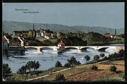 Künstler-AK Eugen Felle: Rheinfelden, Teilansicht mit neuer Rheinbrücke