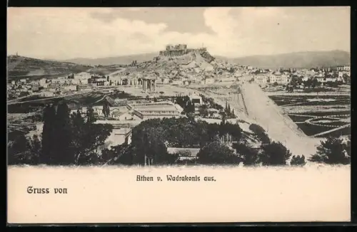 AK Athen, Stadtansicht v. Wadrakonis aus, mit Akropolis
