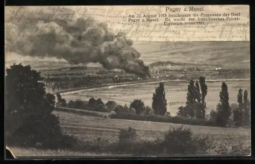 AK Pagny-sur-Moselle, Ort unter Beschuss, 1915