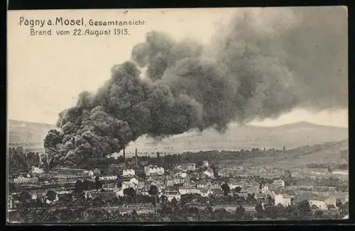 AK Pagny a. Mosel, Brand 1915, Gesamtansicht