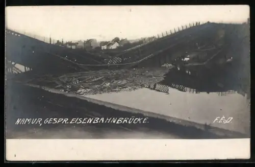 Foto-AK Namur, gesprengte Eisenbahnbrücke