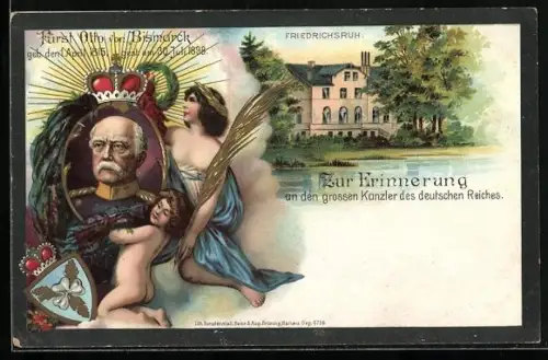 Lithographie Friedrichsruh, Huldigung, Fürst Otto von Bismarck