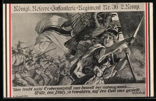 AK Uns treibt nicht Eroberungslust..., Kgl. Reserve-Infanterie-Rgt. Nr. 36, 2. Komp., Sturm mit Germania