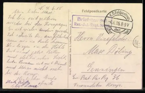 AK Uns treibt nicht Eroberungslust..., Kgl. Reserve-Infanterie-Rgt. Nr. 36, 2. Komp., Sturm mit Germania