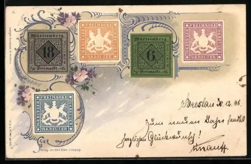 Lithographie Briefmarken aus Württeberg