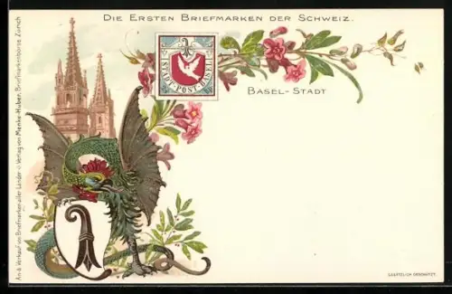 AK Basel, Basler Münster, Die ersten Briefmarken der Schweiz