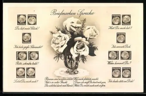 AK Briefmarken-Sprache, Blumen sind so schön erblüht...